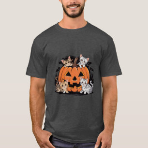 Vintage 90s Cat Pumpkin Halloween Retro Floral T-Shirt