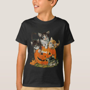 Vintage 90s Cat Pumpkin Halloween Retro Floral T-Shirt