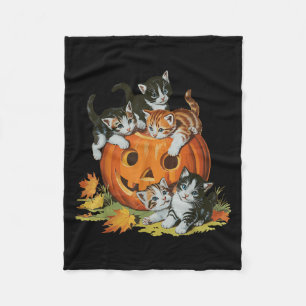 Vintage 90s Cat Pumpkin Halloween Retro Women Soky Fleece Blanket
