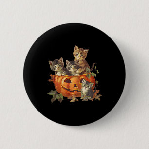 Vintage 90s Cat Retro Pumpkin Kittens Halloween Ca 6 Cm Round Badge