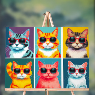 Vintage 90s Cats in Cheap Sunglasses Acrylic Sign