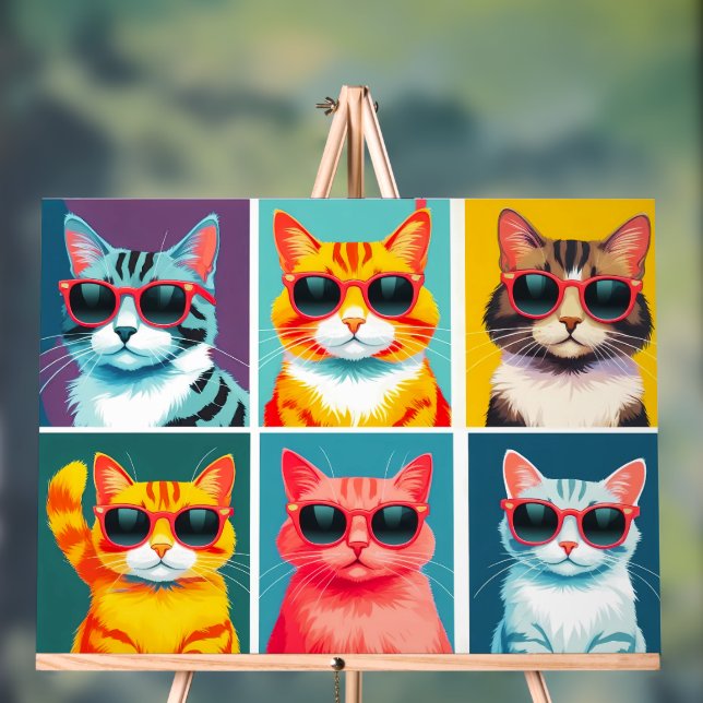 Vintage 90s Cats in Cheap Sunglasses Acrylic Sign (Neutral)