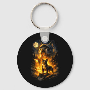 Vintage 90s French Bulldog Howling to The Moon Key Ring
