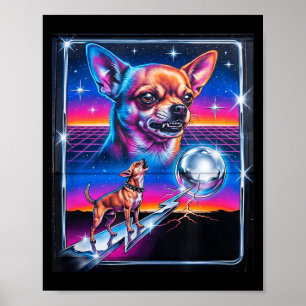 Vintage 90s Funny Chihuahua Howling at The Moon Poster