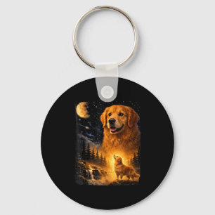 Vintage 90s Golden Retriever Howling At The Moon D Key Ring