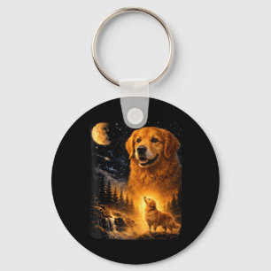 Vintage 90s Golden Retriever Howling at The Moon Key Ring