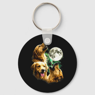 Vintage 90s Golden Retriever Howling at The Moon Key Ring