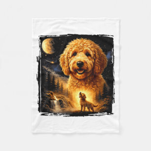 Vintage 90s Goldendoodle Howling at The Moon Fleece Blanket