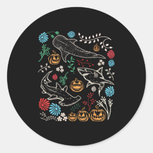 Vintage 90s Halloween Shark Pumpkin Ocean Marine B Classic Round Sticker