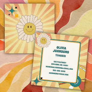 Vintage 90s Retro Vinyl School Teacher Square Business Card