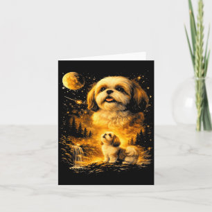 Vintage 90s Shih Tzu Howling at The Moon Funny Dog Card