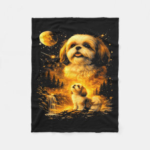 Vintage 90s shih tzu howling at the moon funny dog fleece blanket