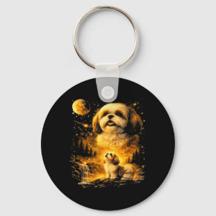 Vintage 90s Shih Tzu Howling at The Moon Funny Dog Key Ring