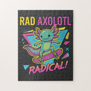 Vintage 90s style Axolotl Skateboard Rad neon Jigsaw Puzzle