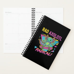 Vintage 90s style Axolotl Skateboard Rad neon Planner