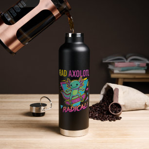 Vintage 90s style Axolotl Skateboard Rad neon Water Bottle
