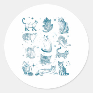 Vintage 90s Tattoo Cat Retro Kitten Nature Cat Lov Classic Round Sticker