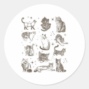Vintage 90s Tattoo Retro Cats In Space _1 Classic Round Sticker