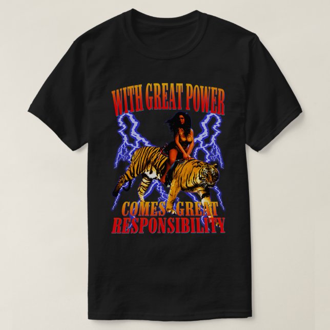 Vintage 90s Tiger Lightning Graphic T-Shirt (Design Front)