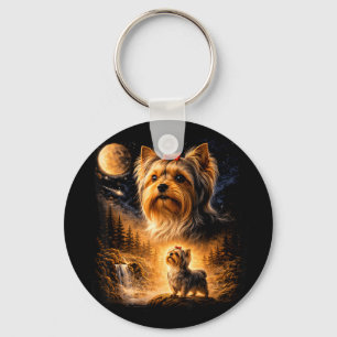 Vintage 90s Yorkshire Terrier Howling At The Moon Key Ring