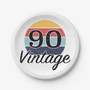 Vintage 90th Birthday Sunset Paper Plate