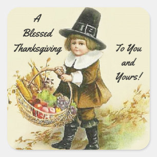 Vintage A Blessed Thanksgiving Square Sticker