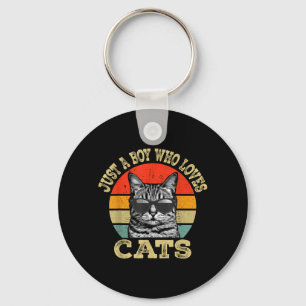 Vintage A Boy Who Loves Cats Boy Kid Cat Lover for Key Ring