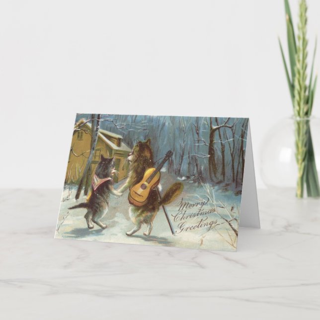 Vintage - A Cat Couple's Christmas, Holiday Card (Front)