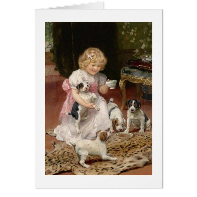 Vintage - A Child's Tea with Her Puppies, (Front)