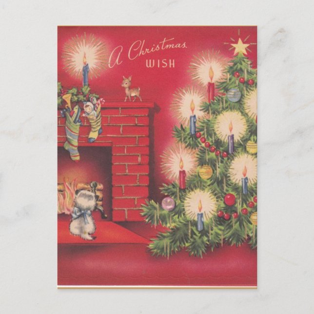 Vintage A Christmas Wish Living Room Holiday Postcard (Front)