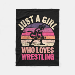 Vintage a Girl Who Loves Wrestling Wrestler Fleece Blanket