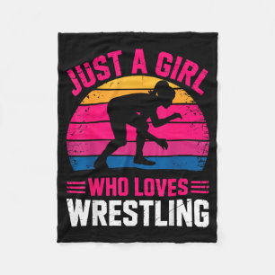 Vintage a Girl Who Loves Wrestling Wrestler Fleece Blanket