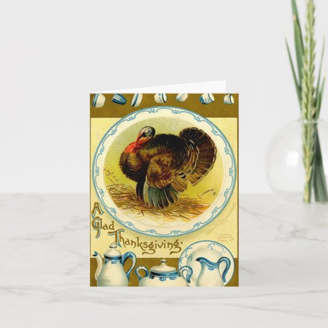 Vintage A Glad Thanksgiving Turkey Holiday Card (Front)