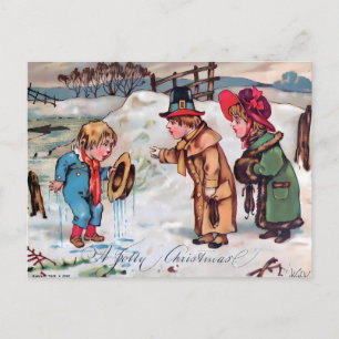 Vintage "A Jolly Christmas" Snow Scene Victoria Postcard