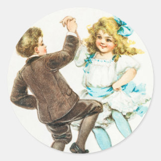 Vintage A Merry Christmas Boy and Girl Dance Classic Round Sticker