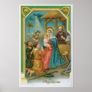 Vintage A Merry Christmas Madonna And Child Poster