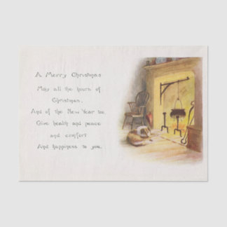 Vintage A Merry Christmas Poem Dog and Fireplace Tissue Paper