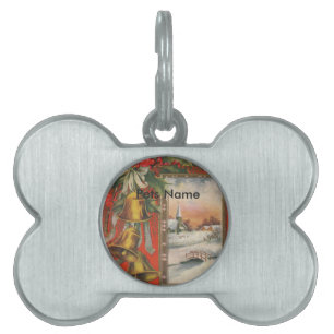 Vintage "A Merry Christmas" with Christmas Bells Pet Name Tag