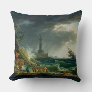 Vintage A Storm on a Mediterranean Coast Cushion