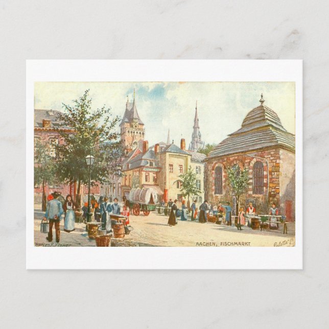 Vintage Aachen Germany Fischmarkt Postcard (Front)