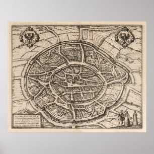 Vintage Aachen Germany Map (1577) Vintage City of  Poster