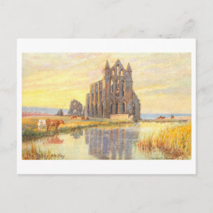 Vintage Abbey in Whitby, England, Travel Postcard