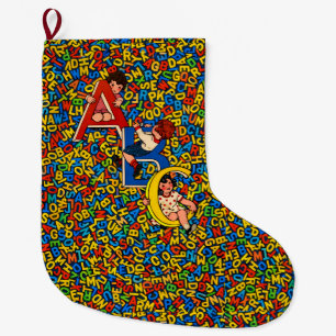 Vintage ABC Children’s Alphabet Illustration  Large Christmas Stocking