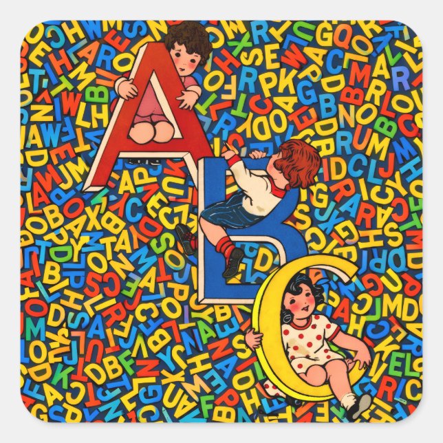 Vintage ABC Children’s Alphabet Illustration  Square Sticker (Front)