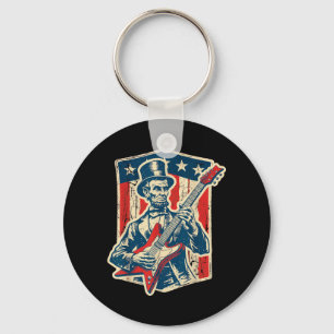 Vintage Abraham Lincoln Playing Guitar - Funny Key Ring