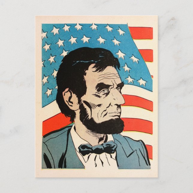 Vintage Abraham Lincoln USA Flag Illustration Postcard (Front)