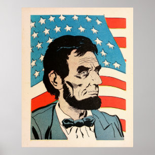 Vintage Abraham Lincoln USA Flag Illustration Poster