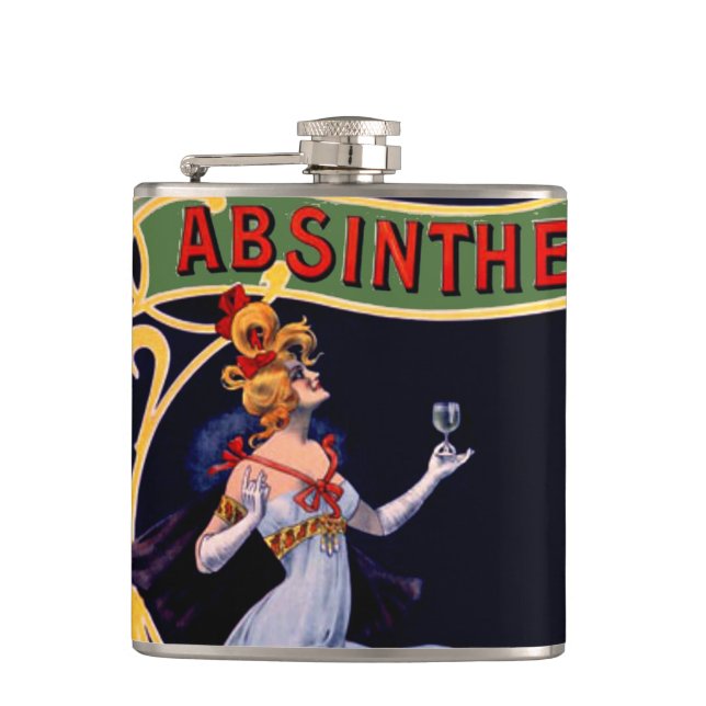 Vintage Absinthe Liqueur Art Nouveau Label Flask (Front)