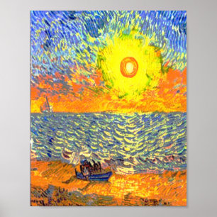 Vintage Abstract Beach Sunrise Painting Design Poster