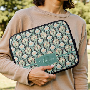 Vintage Abstract Botanical Monogram Floral Pattern Laptop Sleeve